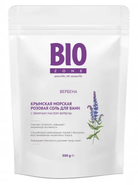 Биозон соль для ванн морская розовая с эфирным маслом вербены 500г