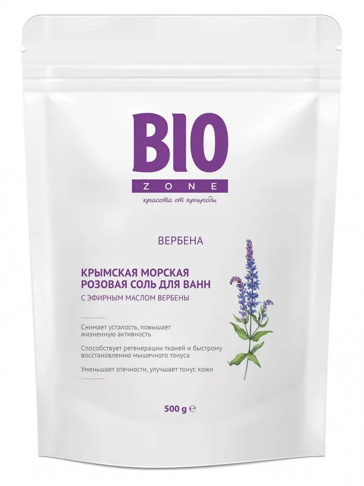 Биозон соль для ванн морская розовая с эфирным маслом вербены 500г
