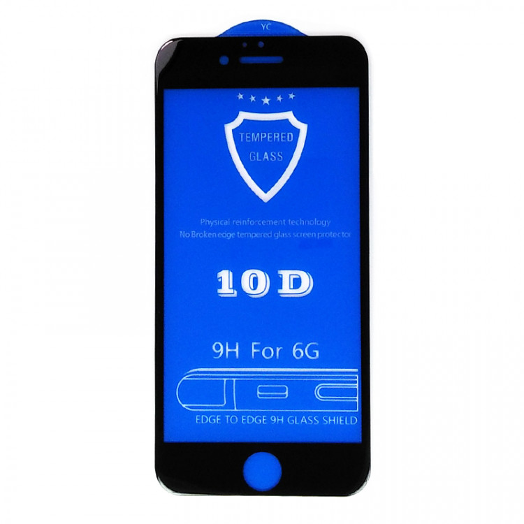 Защитное стекло 10D 9H Glass Pro для iPhone 6 (чёрное)