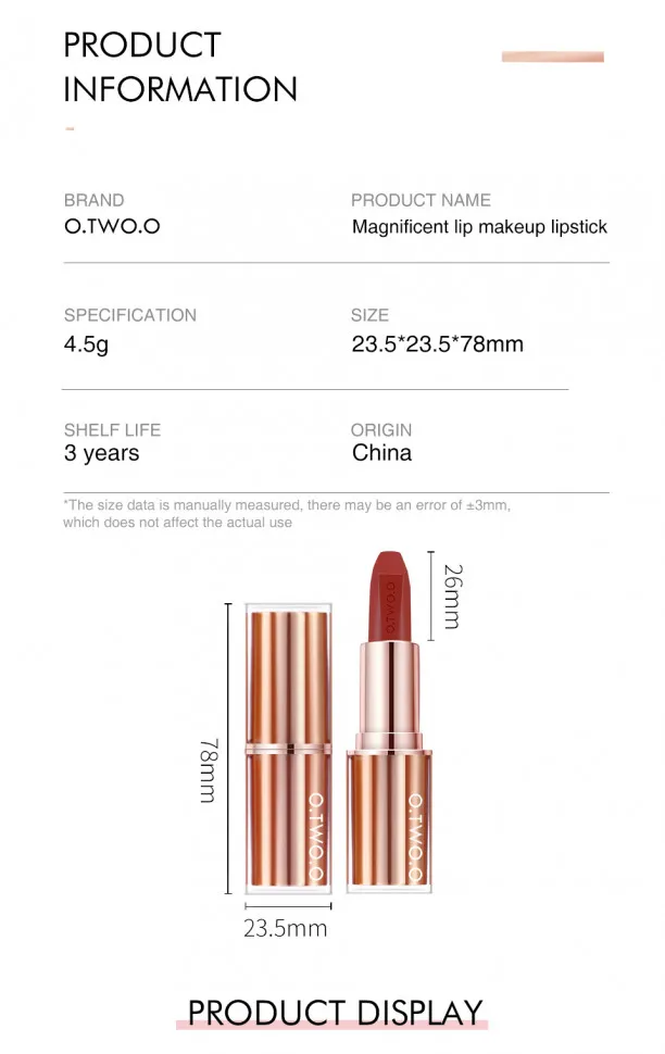 Матовая помада для губ O.TWO.O арт. SC003 #8 4.5 g.