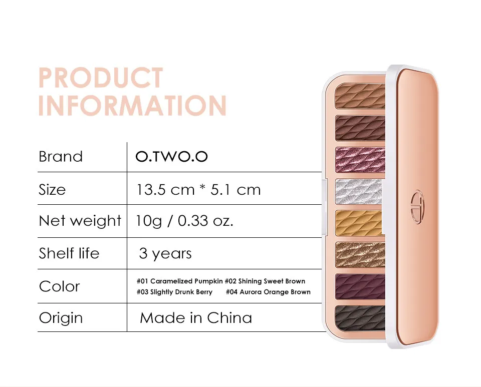 Палитра теней для век 8 цветов O.TWO.O арт. SC021 #02 10 g.