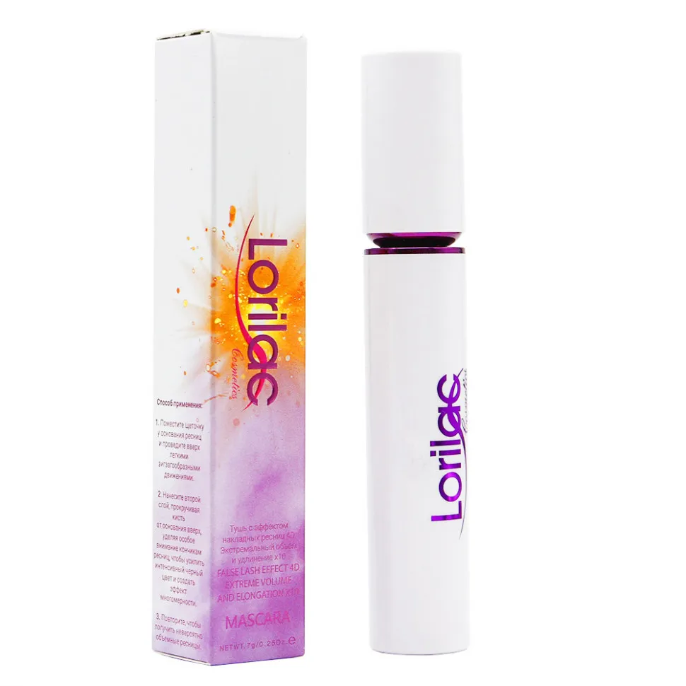 Тушь для ресниц Lorilac с эффектом накладных ресниц 4D экстремальный объем и удлинение х 10 (прямая кисточка) 7 g. арт. E023-3