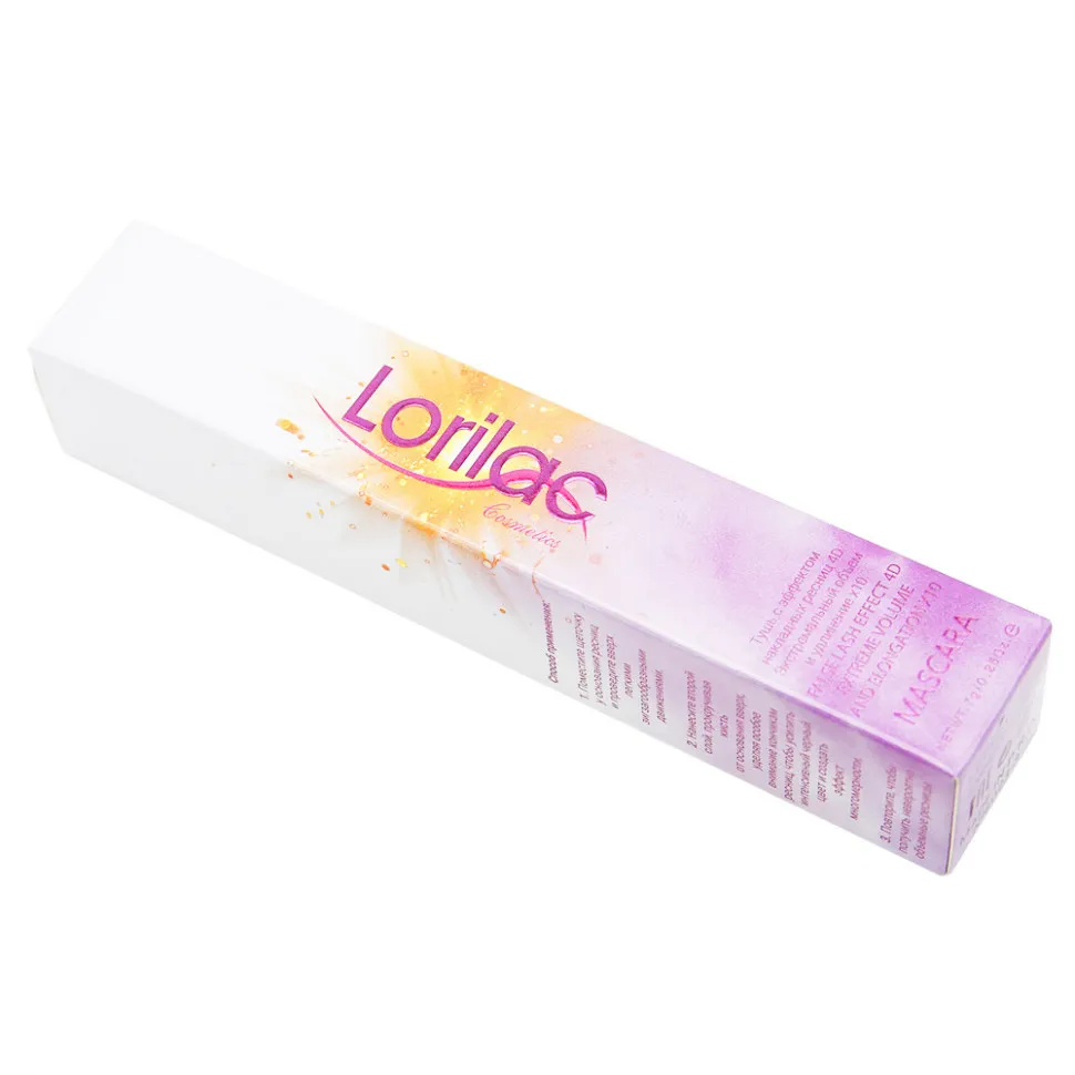 Тушь для ресниц Lorilac с эффектом накладных ресниц 4D экстремальный объем и удлинение х 10 (прямая кисточка) 7 g. арт. E023-3