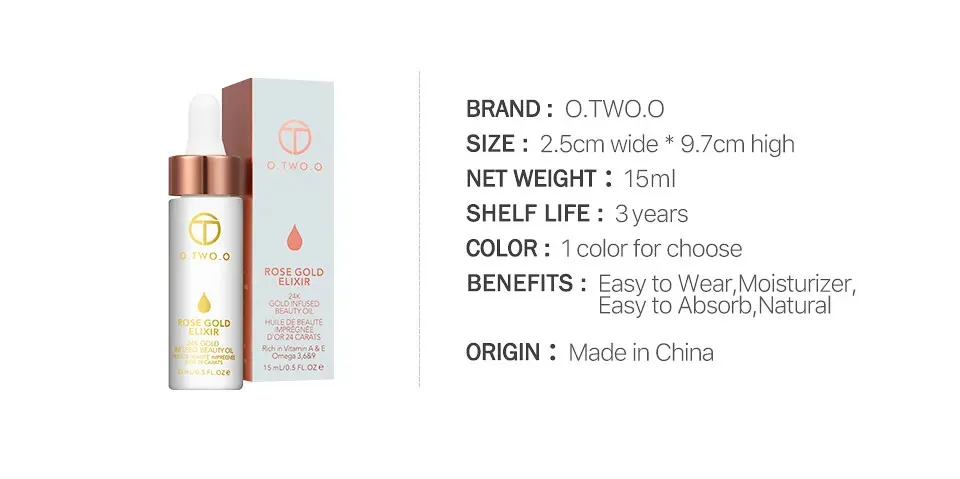 Масло для лица O.TWO.O Rose Gold Elixir 24k Gold Infused Beauty Oil 15 ml (9116)