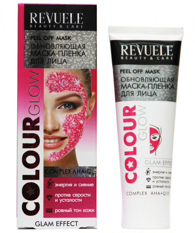 Revuele COLOUR GLOW обновляющая маска-пленка для лица Complex AHA+Q10 80 ml