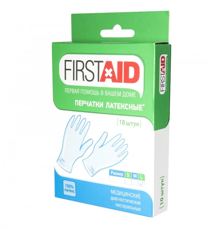 First Aid Перчатки латексные нестерильные (10шт)