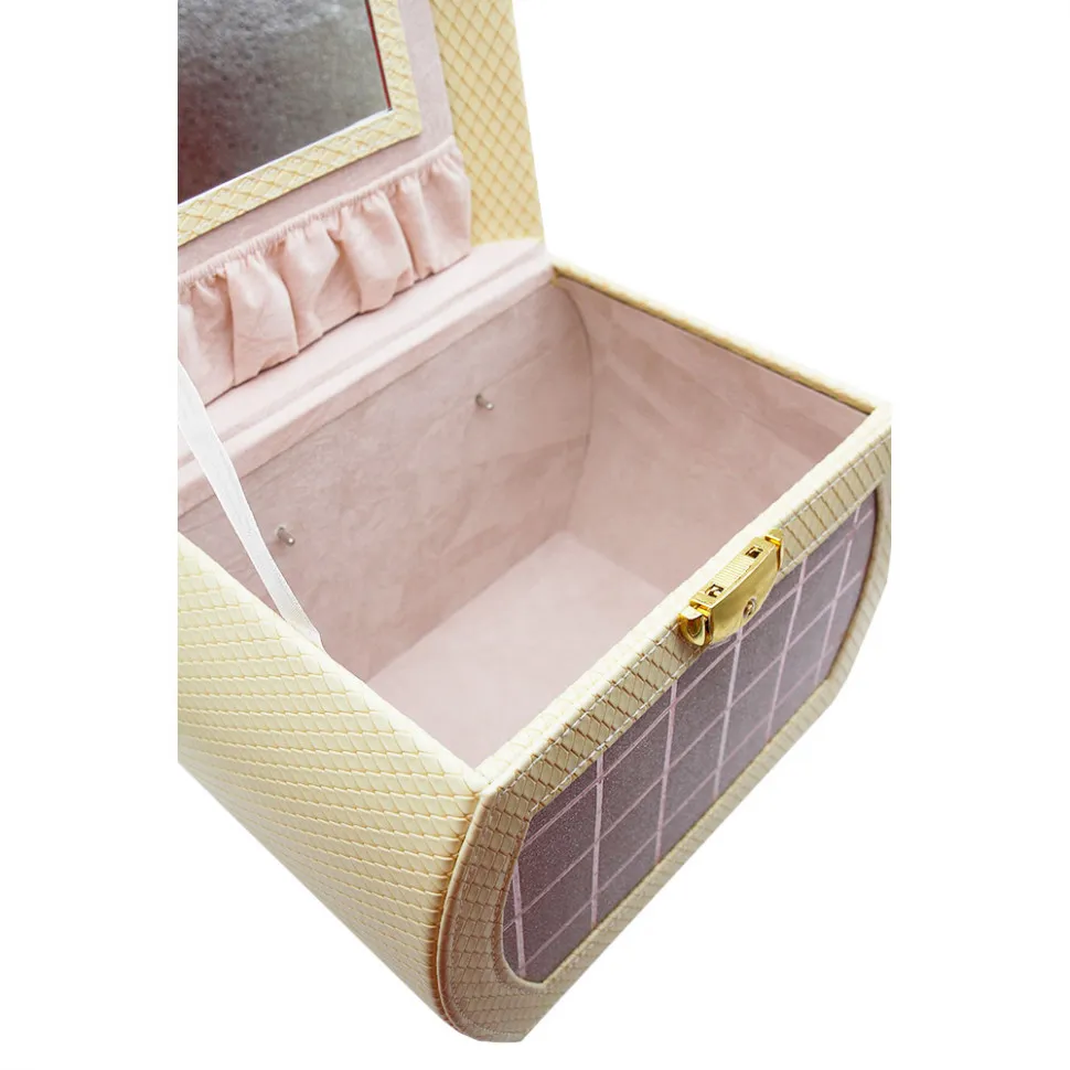 Шкатулка для украшений, с зеркалом и отделениями  - бежевая