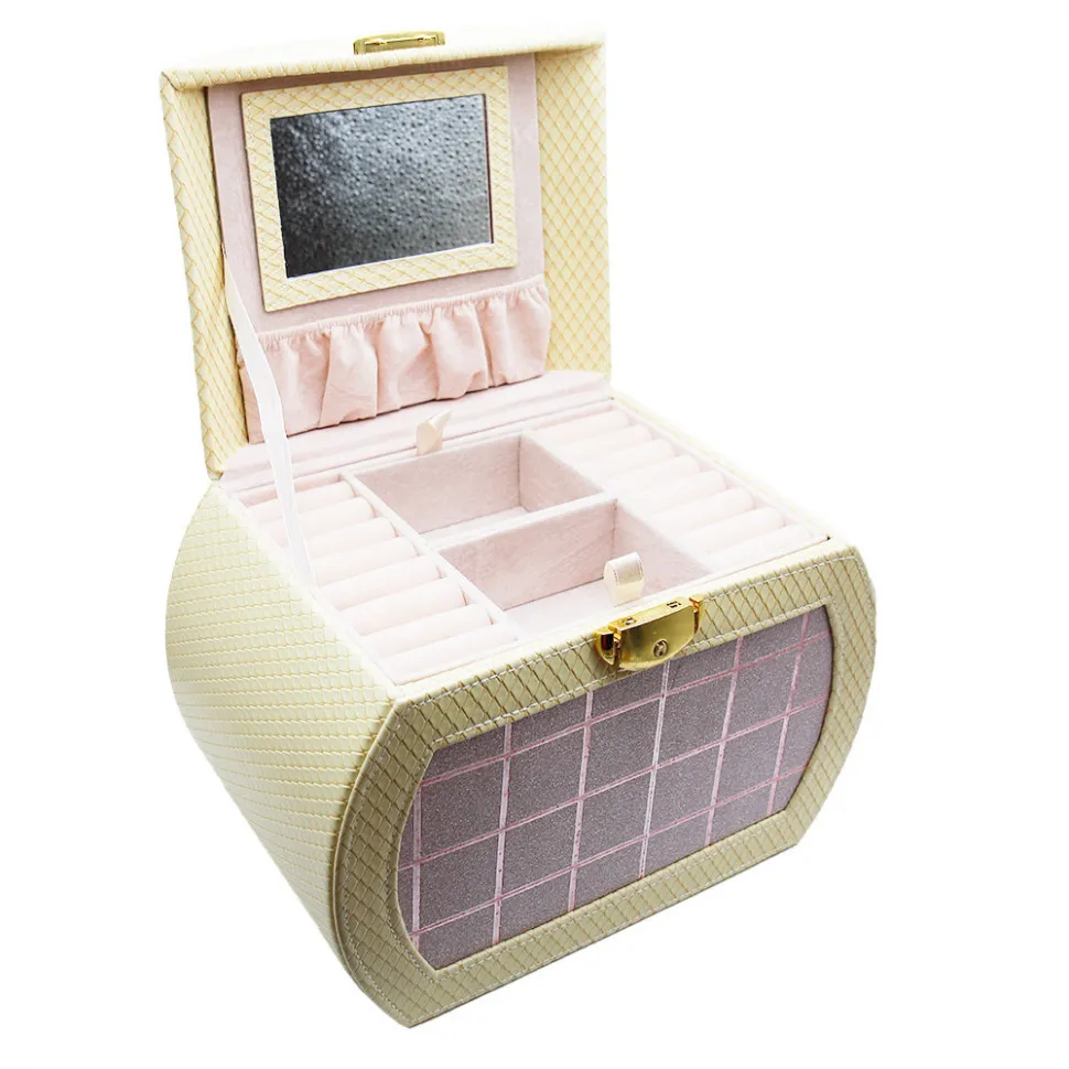 Шкатулка для украшений, с зеркалом и отделениями  - бежевая