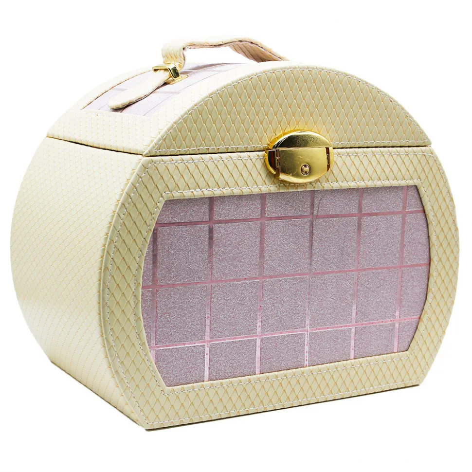 Шкатулка для украшений, с зеркалом и отделениями  - бежевая