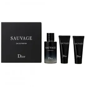 Мужской набор DIor Sauvage 3 в 1 (Парфюм, Гель для душа, Очищающее средство для лица)