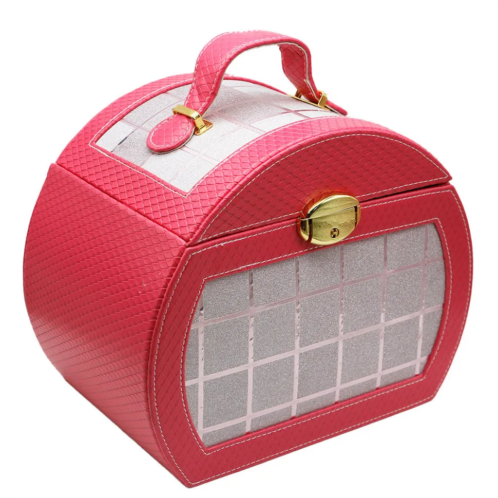 Шкатулка для украшений, с зеркалом и отделениями  - розовая