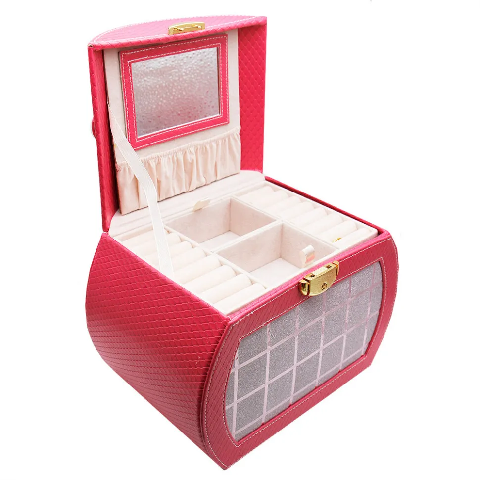 Шкатулка для украшений, с зеркалом и отделениями  - розовая