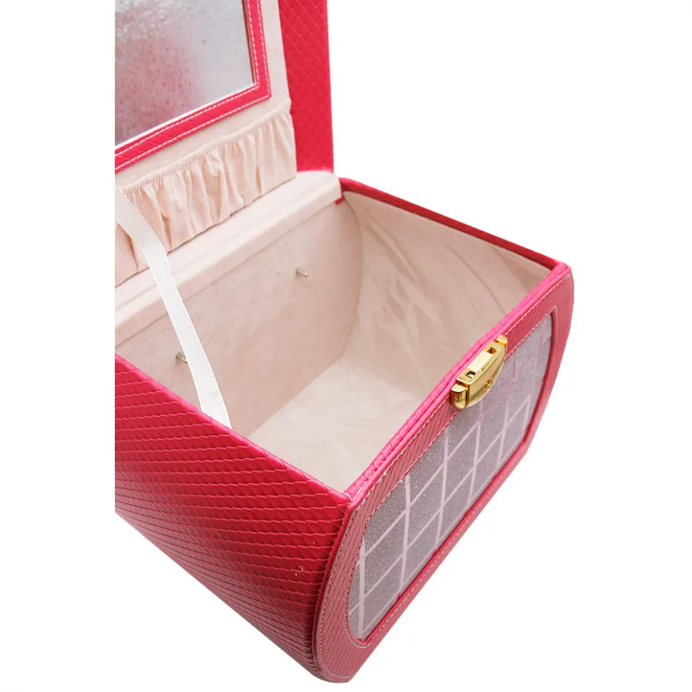 Шкатулка для украшений, с зеркалом и отделениями  - розовая