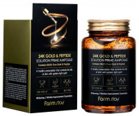Многофункциональная ампульная сыворотка для лица с золотом и пептидами FarmStay 24K Gold & Peptide Solution Prime Ampoule